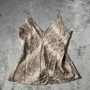 AQC Womens Spaghetti Strap V Neck Snake Skin Silk Tank Top Brown Multi Size 2 (M